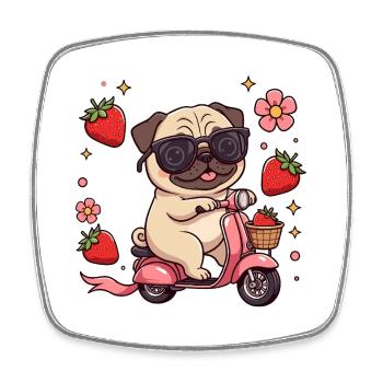 Cool Pug Scooter Fahrer Kawaii Sommerkunst - Viereckiger Kühlschrankmagnet - Weiß - Vorne