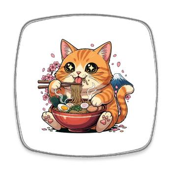 Chat ramen kawaii Mont Fuji - Magnet carré - blanc - Devant