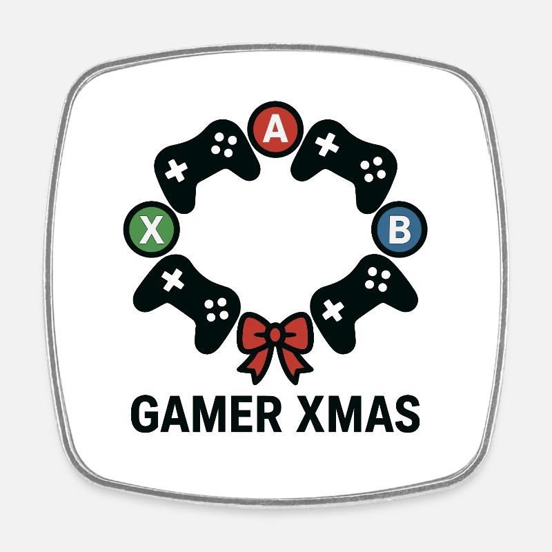 Gamer Xmas Controller Wreath - Square fridge magnet - white