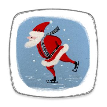 Weihnachtsmann auf Kufen - Viereckiger Kühlschrankmagnet - Weiß - Vorne