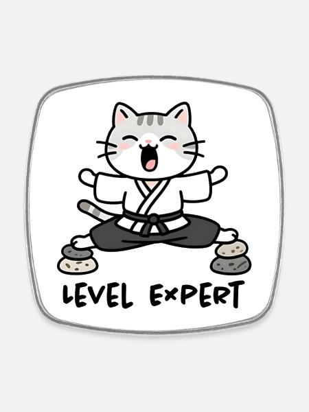 Chat Sensei Karaté Zen - Magnet carré - blanc