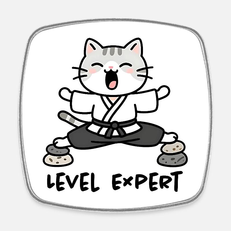 Chat Sensei Karaté Zen - Magnet carré - blanc
