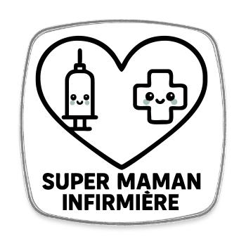 Super maman infirmière – Cœur idée cadeau - Magnet carré - blanc - Devant