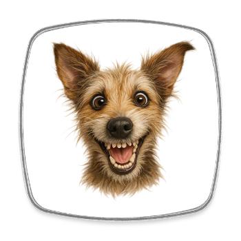 Wahnsinnig fröhlicher Hundekopf - Viereckiger Kühlschrankmagnet - Weiß - Vorne