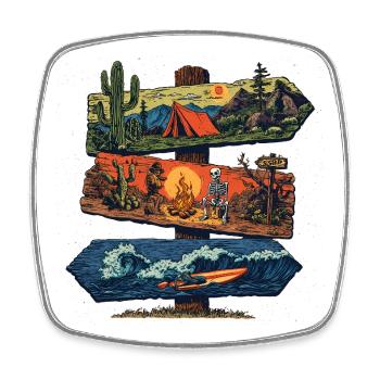 Adventure Signpost – Camping, Desert & Surf - Square fridge magnet - white - Front