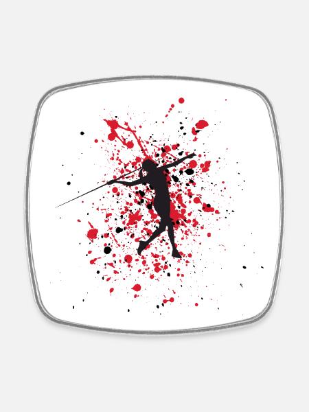 Javelin throw on a red and black background - Square fridge magnet - white