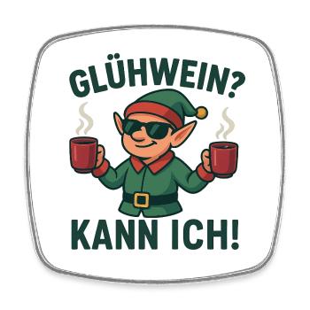 Glühwein Elf mit zwei Tassen - Viereckiger Kühlschrankmagnet - Weiß - Vorne