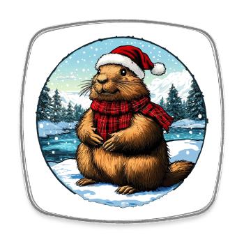 Marmots Christmas - Square fridge magnet - white - Front