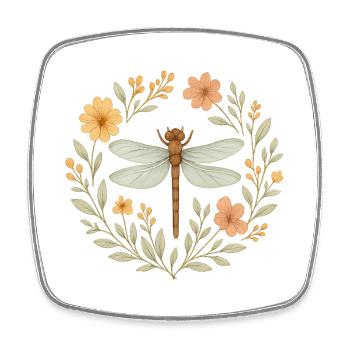 Blumiger Libellenkranz - Viereckiger Kühlschrankmagnet - Weiß - Vorne