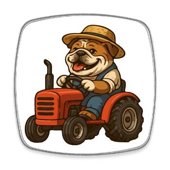 Niedlicher Bulldoggenbauer fährt roten Traktor-Cartoon - Viereckiger Kühlschrankmagnet - Weiß - Vorne