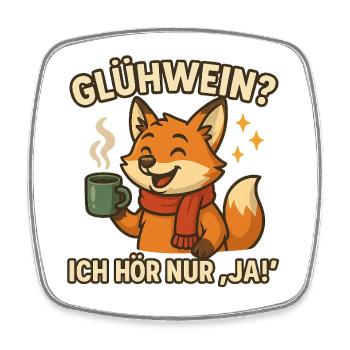 Winterfuchs genießt Glühwein - Viereckiger Kühlschrankmagnet - Weiß - Vorne