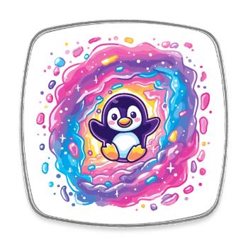 Colorful penguin in the vortex portal - Square fridge magnet - white - Front
