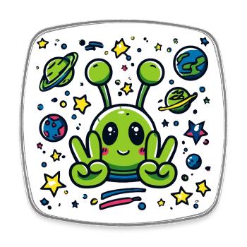 Little Alien Peace Sign Space - Square fridge magnet - white - Front