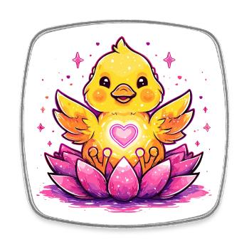 Küken auf Lotus mit Herz - Viereckiger Kühlschrankmagnet - Weiß - Vorne