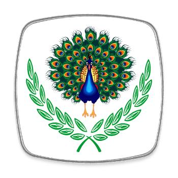 Peacock in Green Laurel Wreath - Square fridge magnet - white - Front