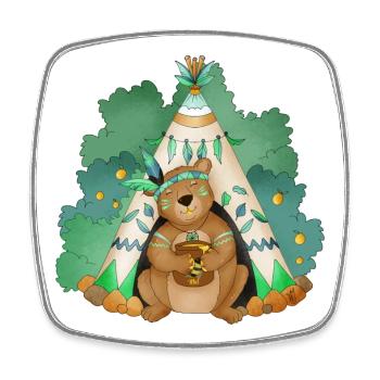 bear in front of his teepee - Square fridge magnet - white - Front