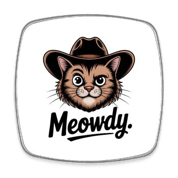 Meowdy - Funny Cat T-Shirt - Square fridge magnet - white - Front
