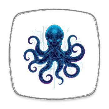 Cyberneon Octopus circuits - Square fridge magnet - white - Front