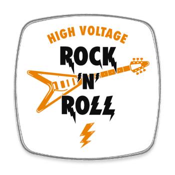 High Voltage Rock'N'Roll Music Slogan With Guitar - Square fridge magnet - white - Front
