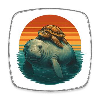 Manatee Schildkröte Ozean Freunde - Viereckiger Kühlschrankmagnet - Weiß - Vorne