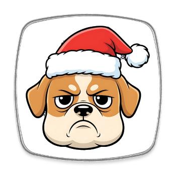 Grim Bulldog in Santa Hat Anti Christmas - Square fridge magnet - white - Front