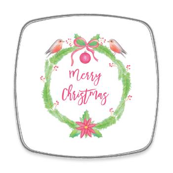 Festive Christmas Wreath Merry Christmas - Square fridge magnet - white - Front
