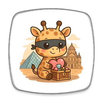 Giraffe Kawaii Bandit – Treasure Thief from the Louvre - Square fridge magnet - white - Front