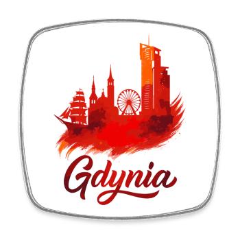Gdynia Poland Polska White Harbor City Red Gift - Square fridge magnet - white - Front