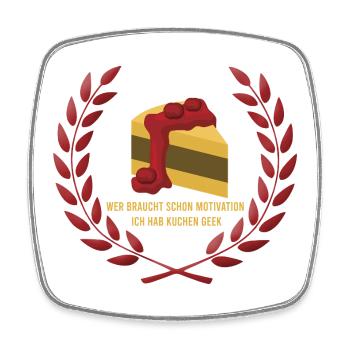 Wer braucht schon Motivation Ich hab kuchen - Viereckiger Kühlschrankmagnet - Weiß - Vorne