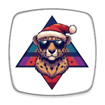 Leopard Santa mit Sonnenbrille - Viereckiger Kühlschrankmagnet - Weiß - Vorne