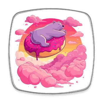Polar bear on donut in the sea of clouds - Square fridge magnet - white - Front