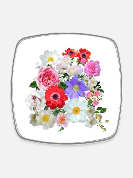 Summer Flower Bouquet - Square fridge magnet - white