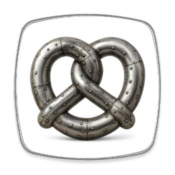 Genietetes Metall, ineinander verschlungene Metallbrezel aus Blech - Viereckiger Kühlschrankmagnet - Weiß - Vorne