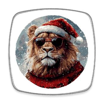 Lion Noël drôle, cool - Magnet carré - blanc - Devant