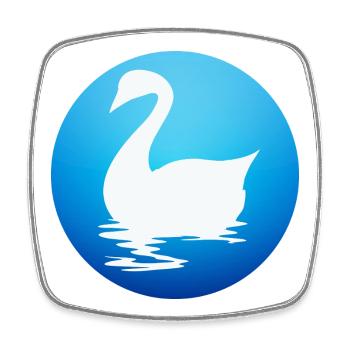 Elegant swan silhouette on blue water - Square fridge magnet - white - Front