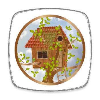 Cozy treehouse in the treetop - Square fridge magnet - white - Front