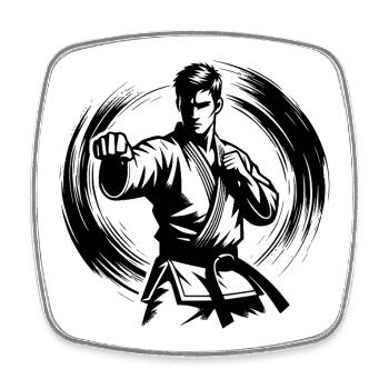 Silhouette de Karaté Parfaite en Combat Dynamique - Magnet carré - blanc - Devant