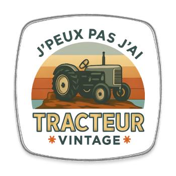 Tracteur Vintage Retro Jaune - Magnet carré - blanc - Devant
