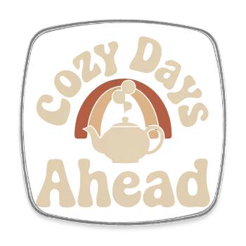 Cozy Days Ahead – Vintage Teekanne - Viereckiger Kühlschrankmagnet - Weiß - Vorne