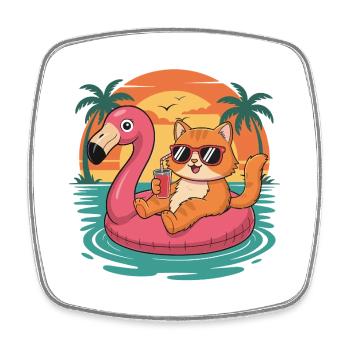 Lustiger tropischer Sommer-Flamingo-Float - Viereckiger Kühlschrankmagnet - Weiß - Vorne