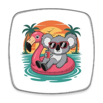 Lustiger Koala-Tropensommer-Flamingo-Float - Viereckiger Kühlschrankmagnet - Weiß - Vorne