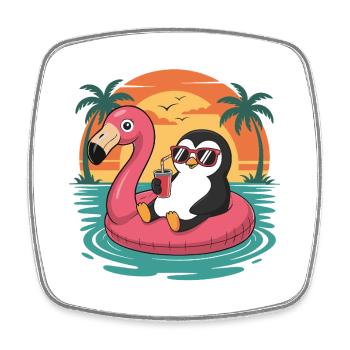 Lustiger Pinguin-tropischer Sommer-Flamingo-Float - Viereckiger Kühlschrankmagnet - Weiß - Vorne