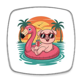 Lustiges Schwein tropischer Sommerflamingo-Float - Viereckiger Kühlschrankmagnet - Weiß - Vorne