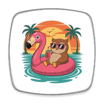 Lustiger Eulen-Tropensommer-Flamingo-Float - Viereckiger Kühlschrankmagnet - Weiß - Vorne