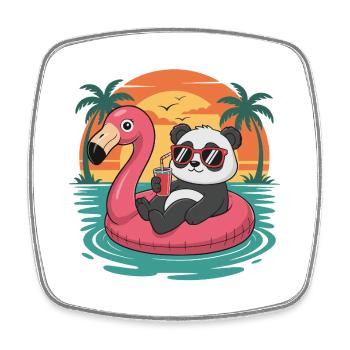Lustiger Panda tropischer Sommer-Flamingo-Float - Viereckiger Kühlschrankmagnet - Weiß - Vorne