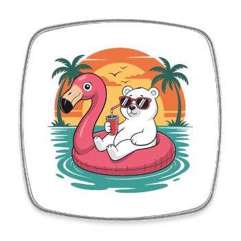Funny Polar Bear Tropical Summer Flamingo Float - Square fridge magnet - white - Front