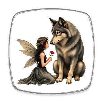 Fairy and Wolf: Kiss of Rose - Square fridge magnet - white - Front