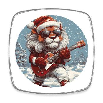 Lion Guitar de Noël - Magnet carré - blanc - Devant