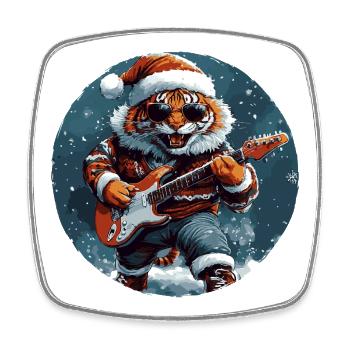 Tiger Christmas Guitar - Square fridge magnet - white - Front