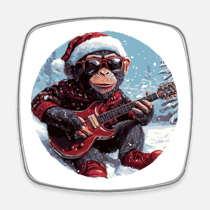 Monkey Christmas Guitar - Square fridge magnet - white